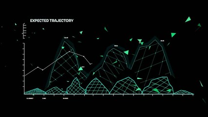Poster - Animation of green geometric shapes forming trajectory on black background