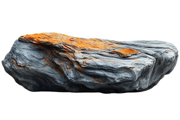 Poster - A textured rock with natural gray and orange hues, isolated on a white background.
