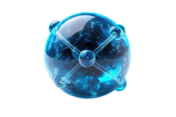 Poster - A transparent blue atom model with detailed electron orbits, perfect for science and educational illustrations.
