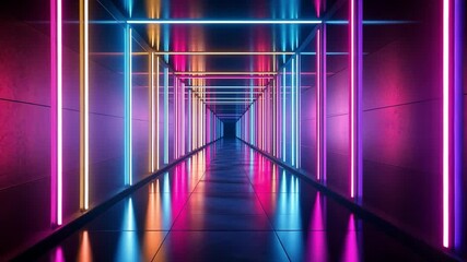 Poster - Neon Corridor: An endlessly extending corridor bathed in vibrant neon lights, creating a futuristic and immersive visual experience. 