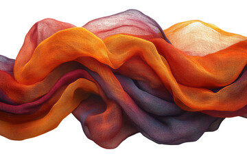 Aufkleber - Colorful flowing fabric in shades of orange, purple, and red on a white isolated background.