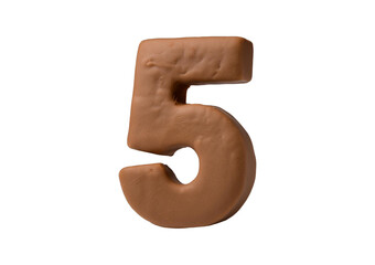 Fototapete - 3D clay alphabet 5 isolated on transparent or white background