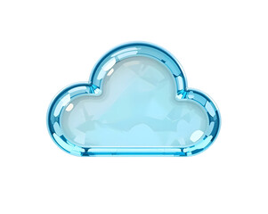 glossy light blue glass cloud icon with frosted interior on transparent background