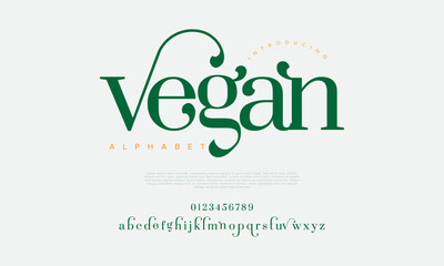 Poster - Vegan Elegant Font Uppercase Lowercase And Number. Classic Lettering Minimal Fashion Designs. Typography modern serif fonts regular decorative vintage concept. vector illustration