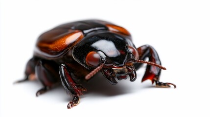 detailed macro shot of a magnificent shiny beetle on a pure white backdrop