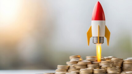 Poster - Rocket Shaped Coins Sitting on a Bright Background Ready for Launch