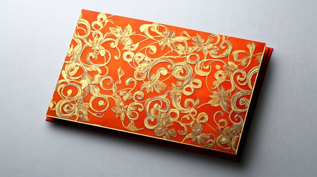 Vibrant Orange and Gold Wedding Cards with Exotic Patterns