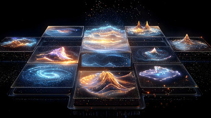 Poster - Abstract Data Visualization with Glowing Particles and Screens