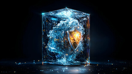 Poster - Abstract Digital Cube Globe Glowing in Dark Background