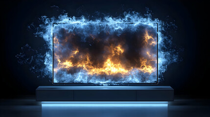 Poster - Abstract Digital Fire on a Television Screen