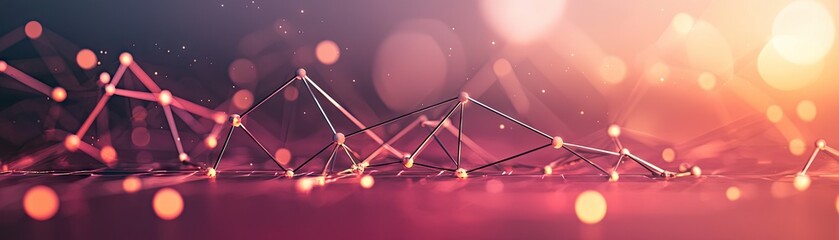 Abstract network connection glowing nodes.  Background bokeh lights. Tech concept