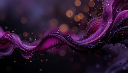 Poster - Abstract purple wave with bokeh lights in dark background