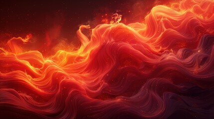 Poster - Vibrant fiery abstract waves flowing in dynamic motion with glowing patterns