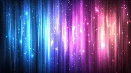 Poster - Colorful vertical light streaks with starry particles on dark background