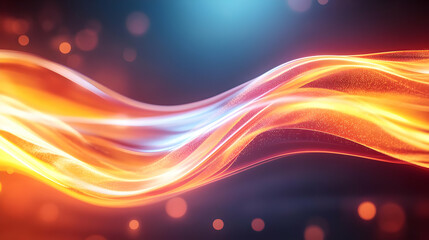 Poster - An abstract wave of colorful light swirls gracefully, creating a mesmerizing flow of vibrant hues and energy in a digital atmosphere.