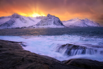 Wall Mural - beautiful sunset over norway fjords