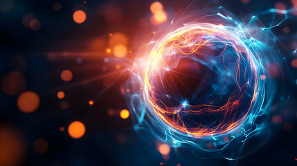 Poster - A vibrant abstract representation of energy, showcasing glowing particles swirling in a mysterious orb.