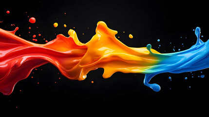 Poster - Vibrant splash of colorful paint flowing against a black background, representing creativity and artistic expression.