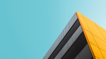 Poster - vibrant colored minimal building with sharp lines against clear blue sky