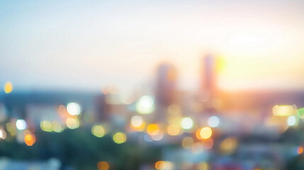 Poster - Blurred vibrant city skyline with dramatic sunset creates dreamy atmosphere