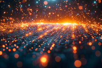 Poster - A vibrant abstract image depicting a glowing sea of particles and lights. It is perfect for technology websites or futuristic design concepts.