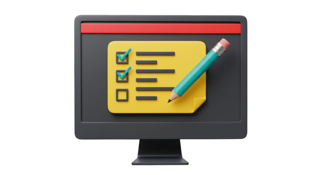 Isolated Computer Screen Displaying a Checklist with Pencil