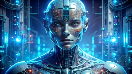 human head with binary code background
