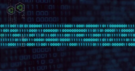 Poster - glowing binary code sequence in digital animation on dark background