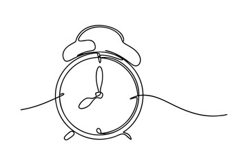 Poster - Continuous Line Drawing of Classic Alarm Clock Timepiece