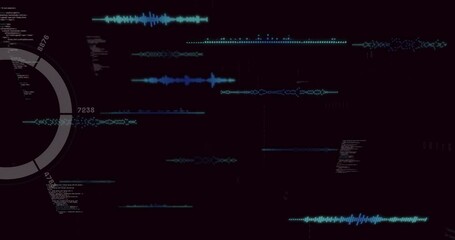 Poster - Animation of digital sound waves and data visualization on dark background