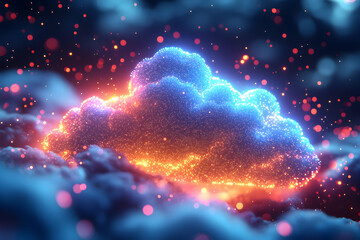 Poster - A vibrant cloudscape of digital energy. Perfect for tech presentations or abstract art projects. Visualize data or the interconnectedness of the virtual realm.