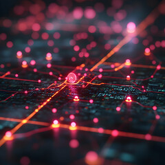 Poster - Digital network visualization showcases data flow. Ideal for tech presentations visualizing complex connections. Suitable for modern websites and app designs.