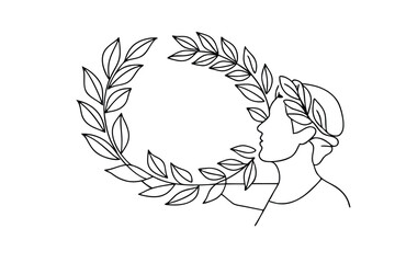 Poster - Greek Goddess Laurel Wreath Profile Line Art Drawing Illustration