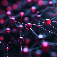 Poster - Abstract illustration of connected spheres simulating molecules or a network structure. Use it for scientific presentations or futuristic design visuals.
