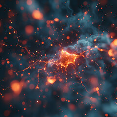 Poster - A glowing neuron in a nebula evokes neural networks. Perfect for medical science educational materials and futuristic design concepts and art.