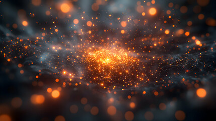 Poster - Abstract image of glowing particles and interconnected lines evoking data or cosmic energy. Perfect for tech science or artistic visualizations.