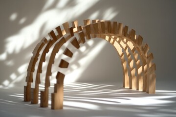Aufkleber - Abstract wooden arch structure with light and shadow.