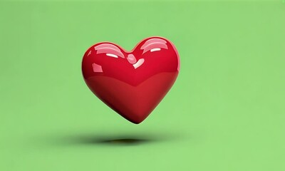 Charming 3d heart playfully bouncing with a smooth shine and soft deformation effect for a cute animation on a solid green background