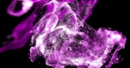 Poster - Silhouettes over swirling purple and white patterns showing abstract network animation