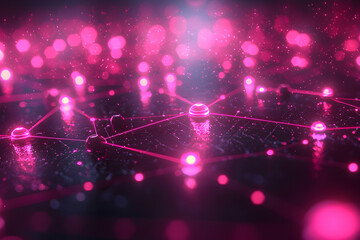 Poster - Abstract network visualization showcasing interconnected nodes and glowing lines. Suitable for representing data flow or technological concepts. Ideal for presentations or web design.