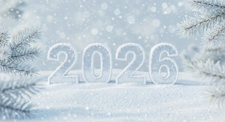 Poster - 2026 numbers from snow for the new year, holiday illustration postcard . Generative AI
