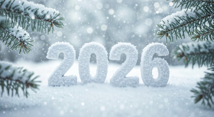 Poster - 2026 numbers from snow for the new year, holiday illustration postcard . Generative AI