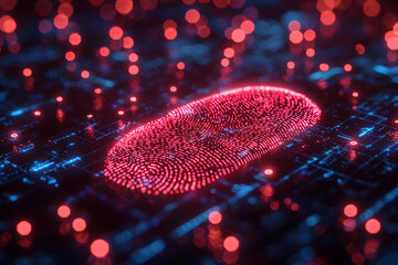 Poster - A glowing fingerprint on a circuit board symbolizes digital security and data privacy. Use this image for cybersecurity or technology-related visuals.