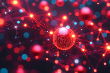 Poster - Abstract image of interconnected spheres representing neural networks or data visualization. Suggests innovation digital technology and future science applications.