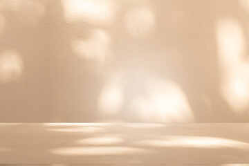 Poster - Wall interior background, studio and backdrops show products. with leaf shadow from window color beige and white. background for text insertion and presentation of product	