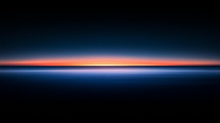 Wall Mural - abstract sunset over calm ocean, horizontal line, dark blue and orange gradient.