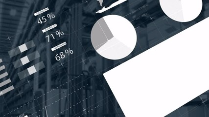 Poster - Overlaying pie chart and bar graph, animation on industrial background with text