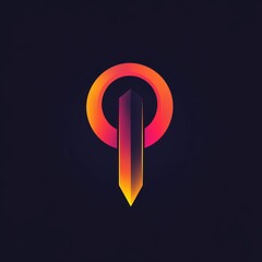 Poster - Abstract Geometric Logo Design with Gradient Ring and Central Pointer on Dark Background