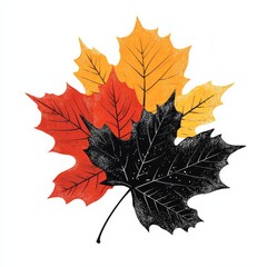 Aufkleber - Autumnal Elegance: A Trio of Maple Leaves in Red, Orange, and Black against a Pristine White Canvas