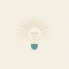 Fototapete - Bright Idea: A Minimalist Light Bulb Radiating Inspiration and Innovation on a Cream Background.